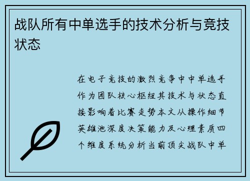 战队所有中单选手的技术分析与竞技状态