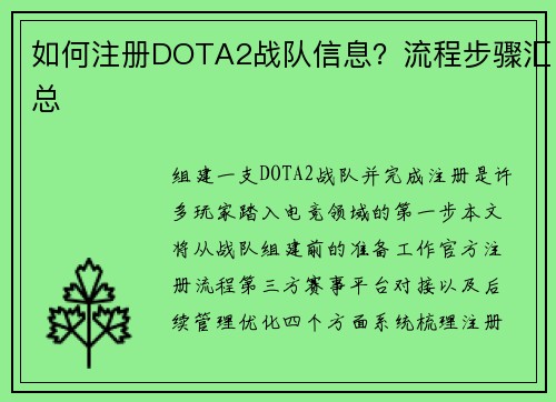 如何注册DOTA2战队信息？流程步骤汇总